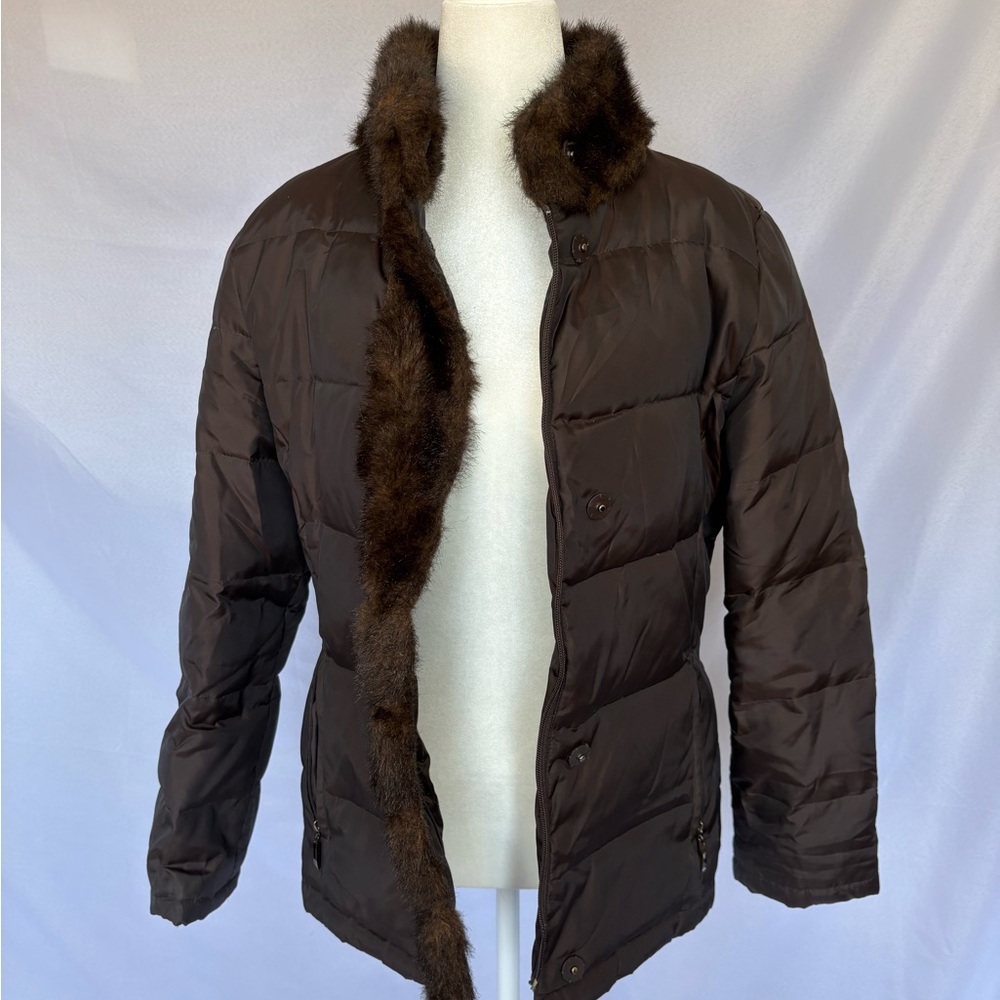 Oscar de la renta Brown Puffer Jacket with Fur Trim - Picture 3 of 5